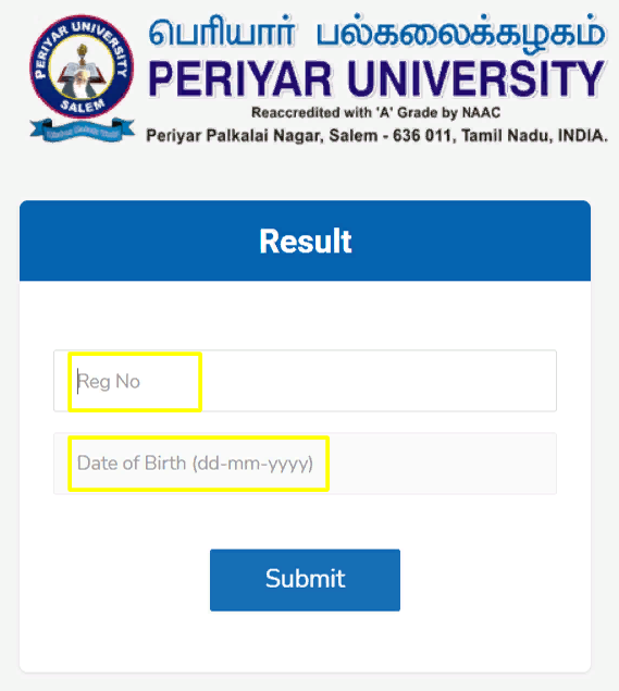 Periyar University Result 2021 page