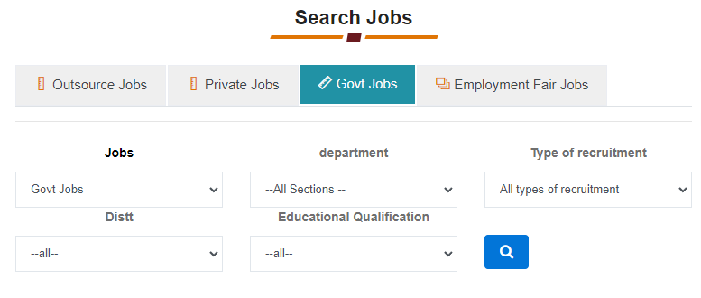 Rojgar Sangam Bhatta Yojana Search Jobs Page